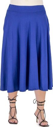 24seven Comfort Apparel Elastic Waist Pleated Pocket Plus Size Midi Skirt-NAVY-3X