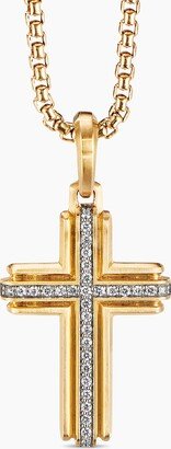 Deco Cross Pendant in 18K Yellow Gold with Pav