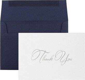 JAM Paper & Envelope JAM Paper Thank You Card Sets Silver Script Cards w/Navy Envelopes D41111TYGLMB