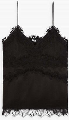 Womens Black Lace-trim Silk Camisole top