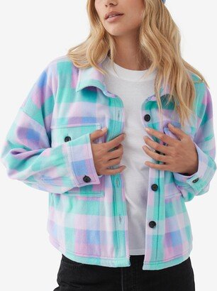 Juniors' Colleen Plaid Cropped Sherpa Jacket