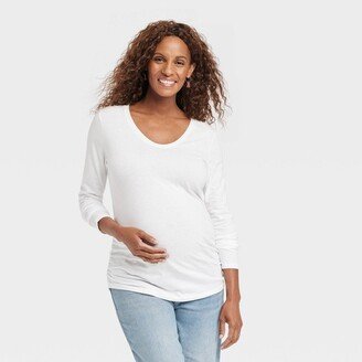Long Sleeve Scoop Neck Maternity T-Shirt - Isabel Maternity by Ingrid & Isabel™ White XXL