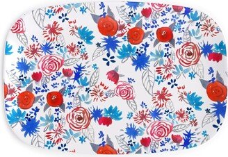 Serving Platters: Patriotic Watercolor Floral - Red White And Blue Serving Platter, Multicolor