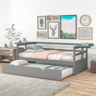 Sunmory Twin Size Daybed with Trundle and Foldable Shelves