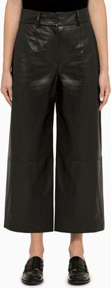 IVY OAK Lila cropped black leather trousers