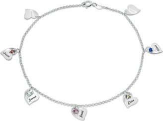 Mother's Birthstone Engravable Script Tilted Heart Charm Anklet in Sterling Silver (1-7 Stones and Names)