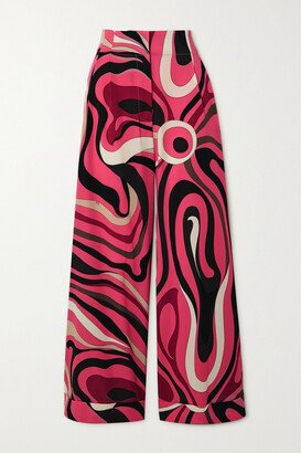 Printed Wool-blend Twill Wide-leg Pants - Pink