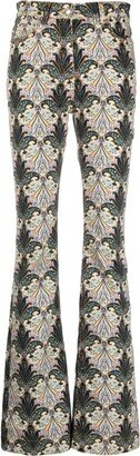 Paisley-Print High-Rise Flared Jeans