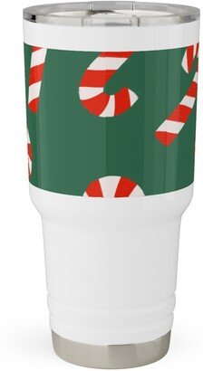 Travel Mugs: Candy Cane Pattern Travel Tumbler, 30Oz, Green