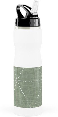 Photo Water Bottles: Boho Triangles - Sage Stainless Steel Water Bottle With Straw, 25Oz, With Straw, Green