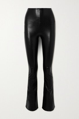 Faux Stretch-leather Flared Pants - Black-AA