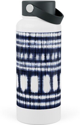 Photo Water Bottles: Shibori - Organic And Loose Lines And Dots Stainless Steel Wide Mouth Water Bottle, 30Oz, Wide Mouth, Blue