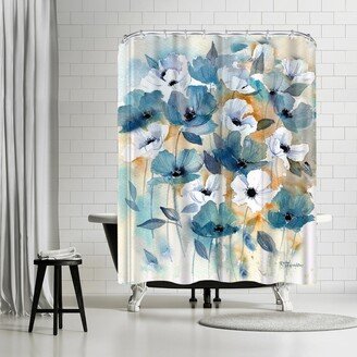 71 x 74 Shower Curtain, Blue Beige Anemones by Rachel McNaughton-AA