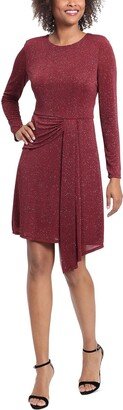 Petites Womens Metallic Long Sleeves Sheath Dress