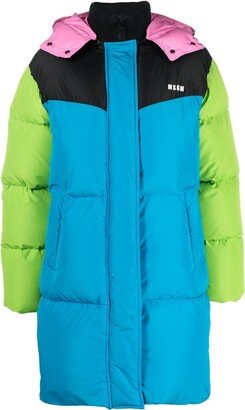 Colour-Block Hooded Puffer Coat