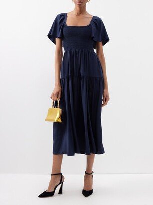 Juliette Smocked Silk Midi Dress