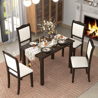 NOVABASA Designed 5-piece kitchen table, wooden rectangular table and 4 upholstered chairs for dining/kitchen/compact space