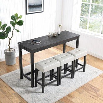 BEYONDHOME Industrial 4-Piece Bar Table Set: Power Outlet, Chairs & Table for Living Room, Dining Room