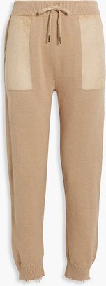 Ida faux suede-trimmed distressed cotton track pants