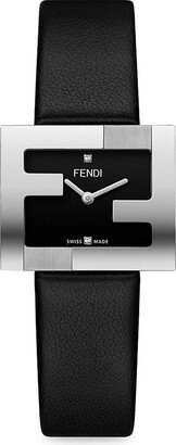 Fendimania 24MM Stainless Steel & Leather Strap Watch