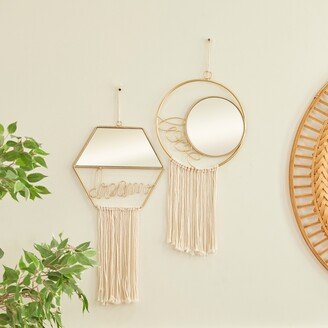 The Novogratz Gold Metal Handmade Dream, Love Wall Mirror with Fringe Tassels