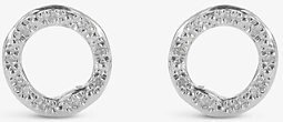 Womens Silver Riva Sterling Silver Pavé Diamond Circle Stud Earrings