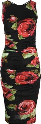 Rose Print Fitted Sleeveless Dress