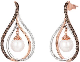 14K Two-Tone 0.86 Ct. Tw. Diamond 8-9Mm Pearl Earrings