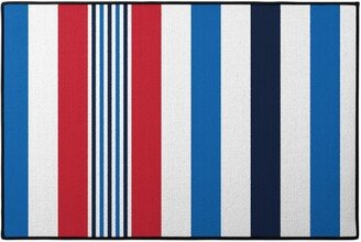 Door Mats: Vertical Stripes - Red White And Blue Door Mat, Multicolor