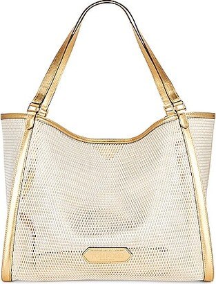 Metallic Mesh Label Medium Tote Bag in Metallic Gold