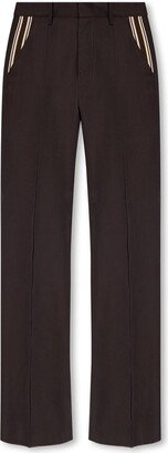 Logo-Embroidered Pleated Straight-Leg Trousers-AA