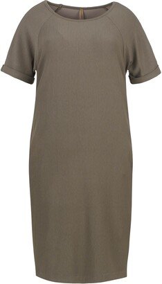 Conquista Olive Punto Di Roma Short Sleeve Dress With Pockets