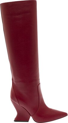 Red Pull-on High-boots With Sculpted Heel In Smooth Leather Woman