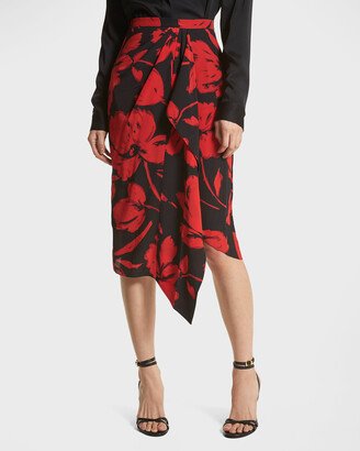 Brushstroke Floral-Print Crepe De Chine Midi Sarong Skrit