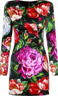 Floral-Printed Satin Mini Dress