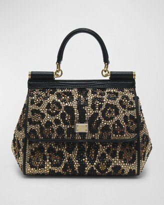 Small Sicily Strass Leopard Top-Handle Bag