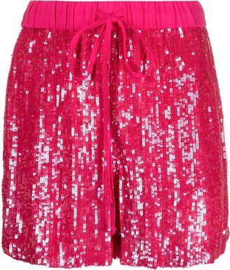 Sequin-Embellished Drawstring Shorts-AA