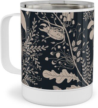 Travel Mugs: Mushroom Forest Damask - Dark Stainless Steel Mug, 10Oz, Black