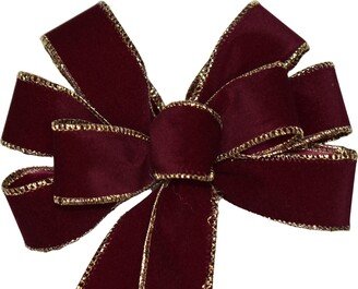 Small 5-6 Wired Deep Burgundy With Gold Edge Velvet Christmas Bow - Indoor/Outdoor