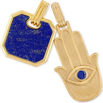 2-Pc. Set Lapis Lazuli & Cubic Zirconia Dog Tag & Hamsa Hand Amulet Pendants in 14k Gold-Plated Sterling Silver, Created for Mac