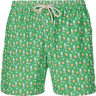 All-Over Printed Drawstring Swim Shorts-AH