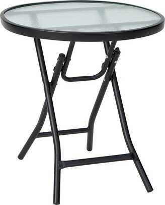 Folding Side Table Round Small Patio Table Tempered Glass Table