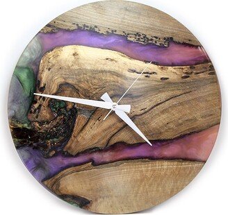 Epoxy Clock, Resin Clock For Wall, Wall Clock, Wooden Personalised Diameter, Walnut Wood, Rainbow Epoxy, Colorful