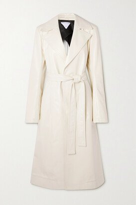 Belted Textured-leather Trench Coat - White