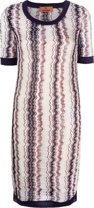 Zig-Zag Short-Sleeve Knitted Dress