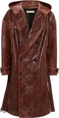 Leather Hooded Trench Coat