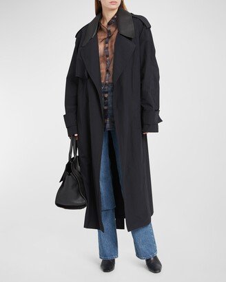 Tech Faille Trench Coat with Leather Collar-AA