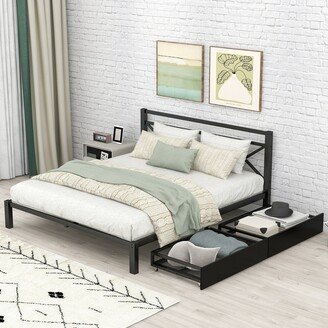 Nestfair Metal Platform Bed with 2 Drawers