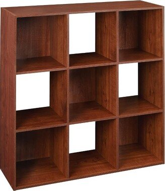 9 Cube Laminated Wood Stackable Open Bookcase Display Shelf Storage Organizer for Household, Living Rooms, and Studies, Dark Cherry