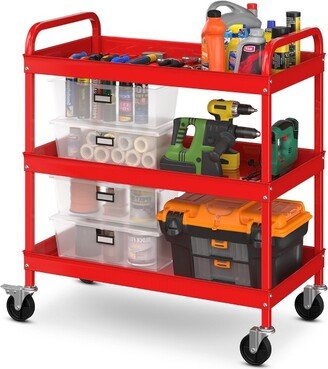 3-Tier Metal Utility Cart 400 lbs Storage Service Trolley Tool Storage Red